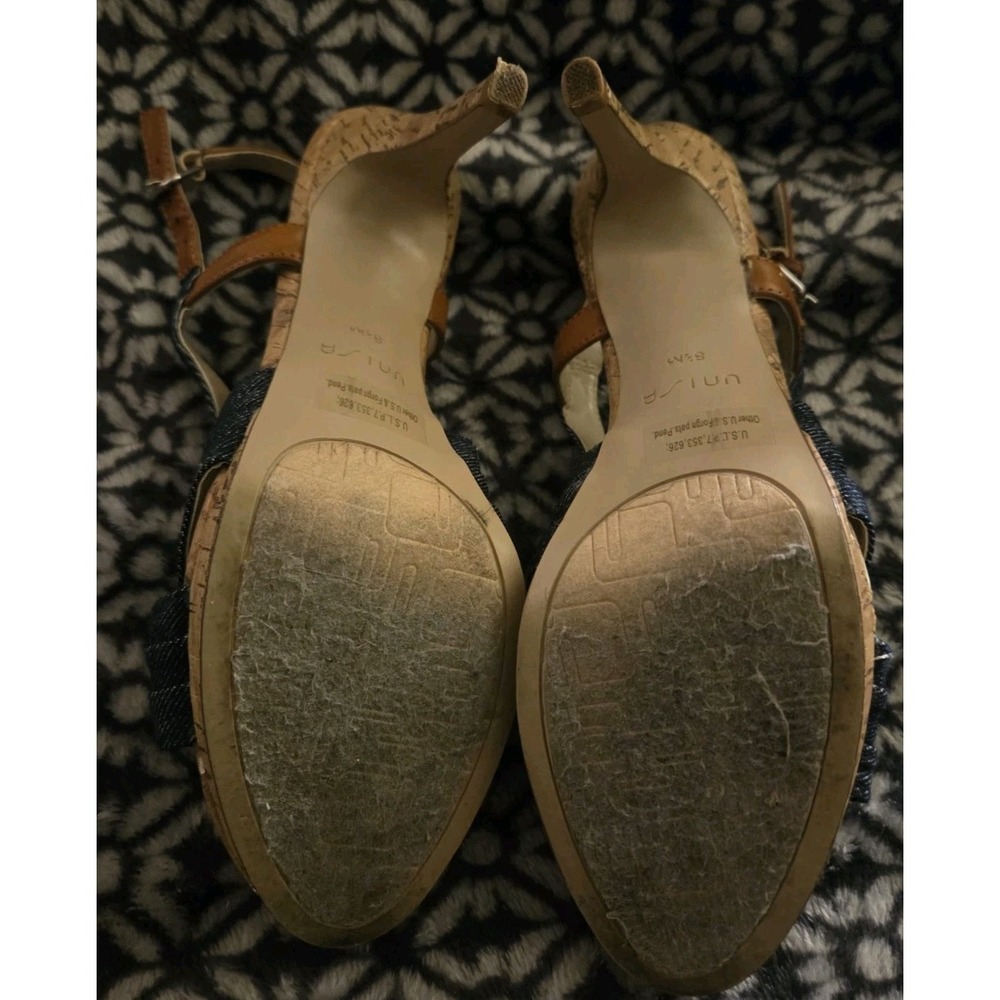 Unisa Women's Denim Cork Slingback Heels Sandals Size 8.5M Crisscross Straps Tan - Picture 5 of 7